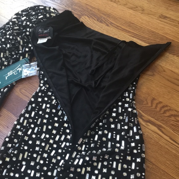 MAC DUGGAL one shoulder embellished puff sleeve silver mini dress sz.2 - Picture 11 of 13